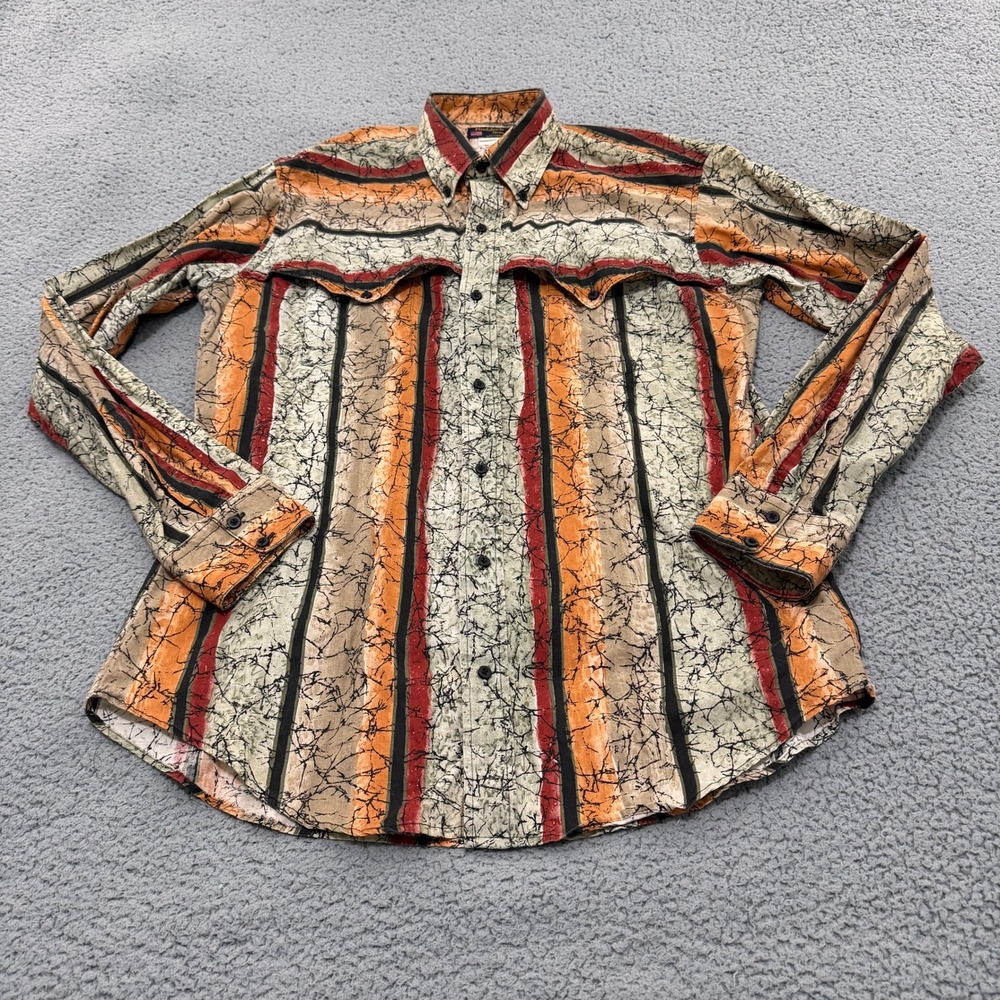 Ruddock Bros Shirt Mens L Western Button Up Batik Abstract Stripe Multicolor USA